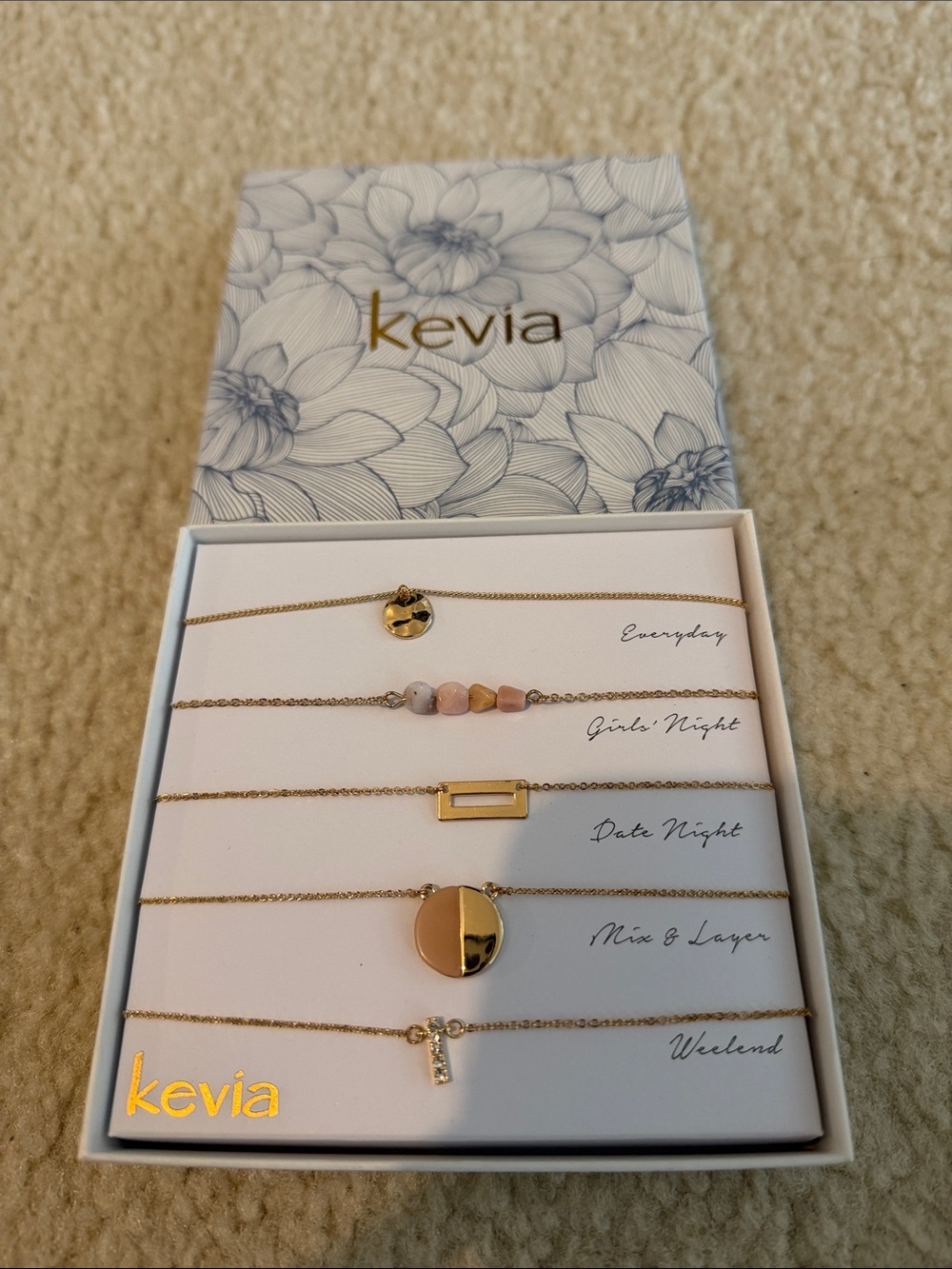 Kevia Gold Layered Bracelet Set with Pink Bead Accents